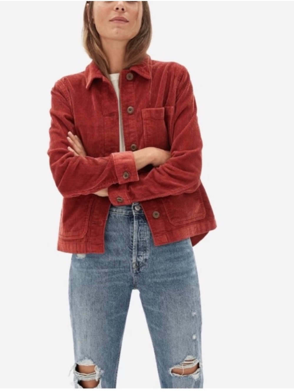 Everlane Corduroy Chore Jacket Womens XS Rust Brown Barn Workwear Utility Coat